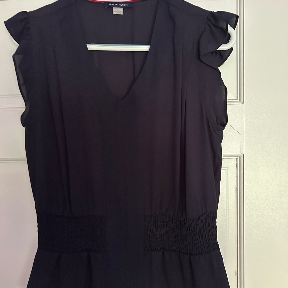 Tommy Hilfiger Navy Top with Ruffle Trim